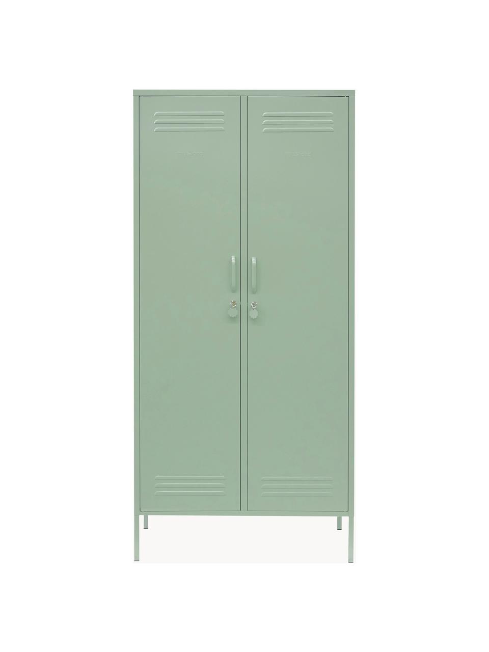 Kleiner Kleiderschrank The Twinny, Stahl, pulverbeschichtet, Salbeigrün, B 85 x H 183 cm