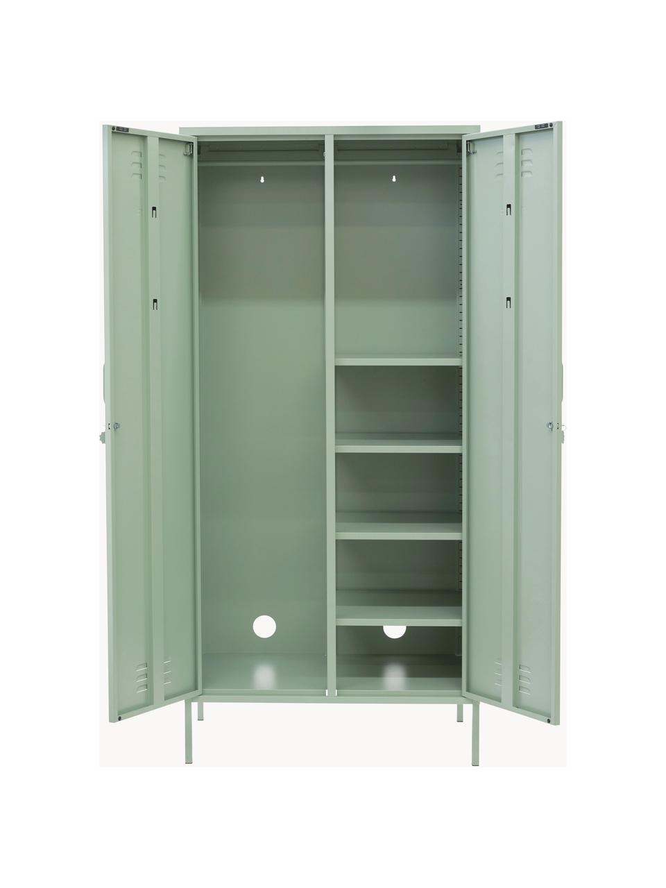 Kleiner Kleiderschrank The Twinny, Stahl, pulverbeschichtet, Salbeigrün, B 85 x H 183 cm