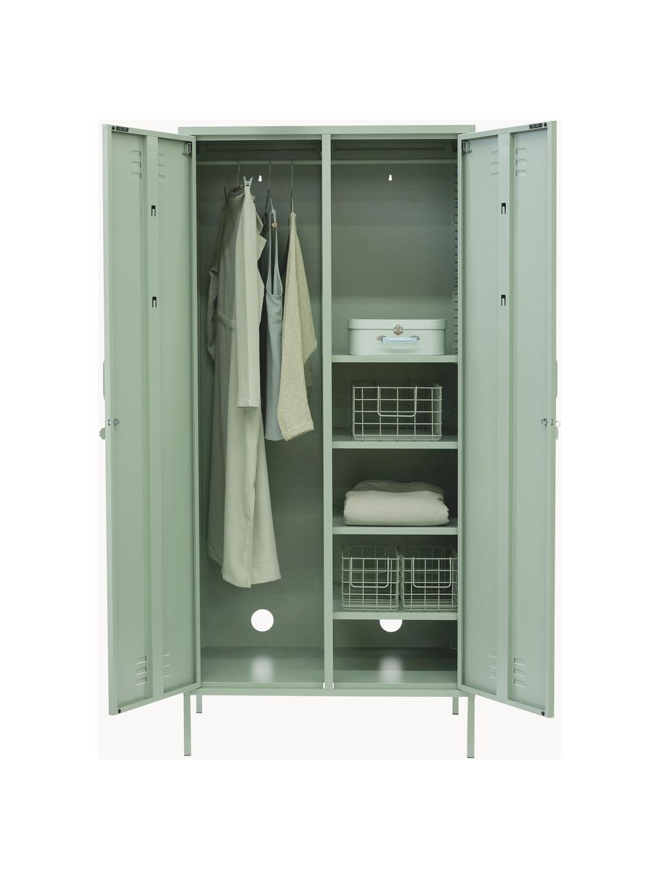 Petite armoire Twinny, Métal, enduit, Vert sauge, larg. 85 x haut. 183 cm