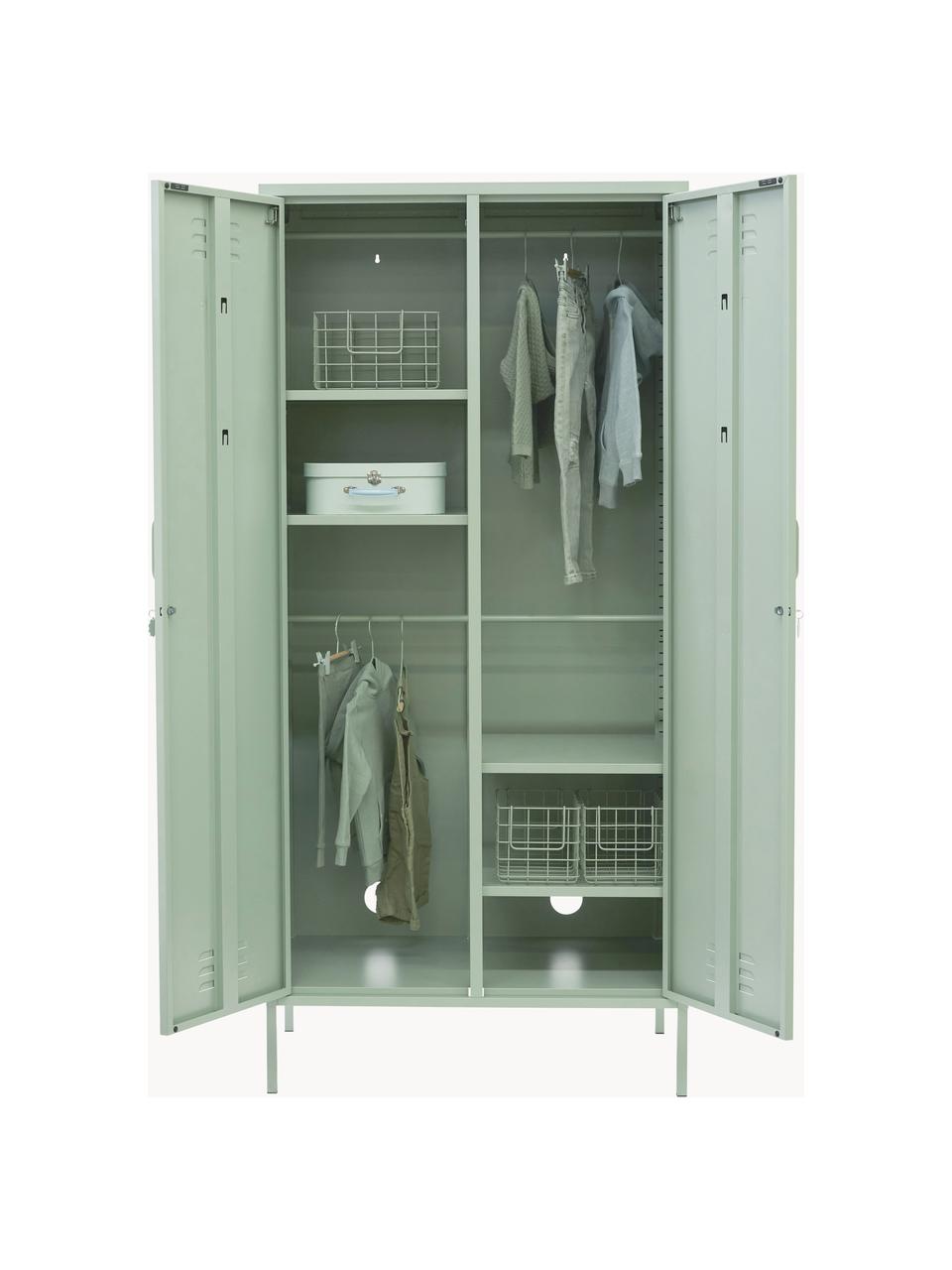 Kleiner Kleiderschrank The Twinny, Stahl, pulverbeschichtet, Salbeigrün, B 85 x H 183 cm