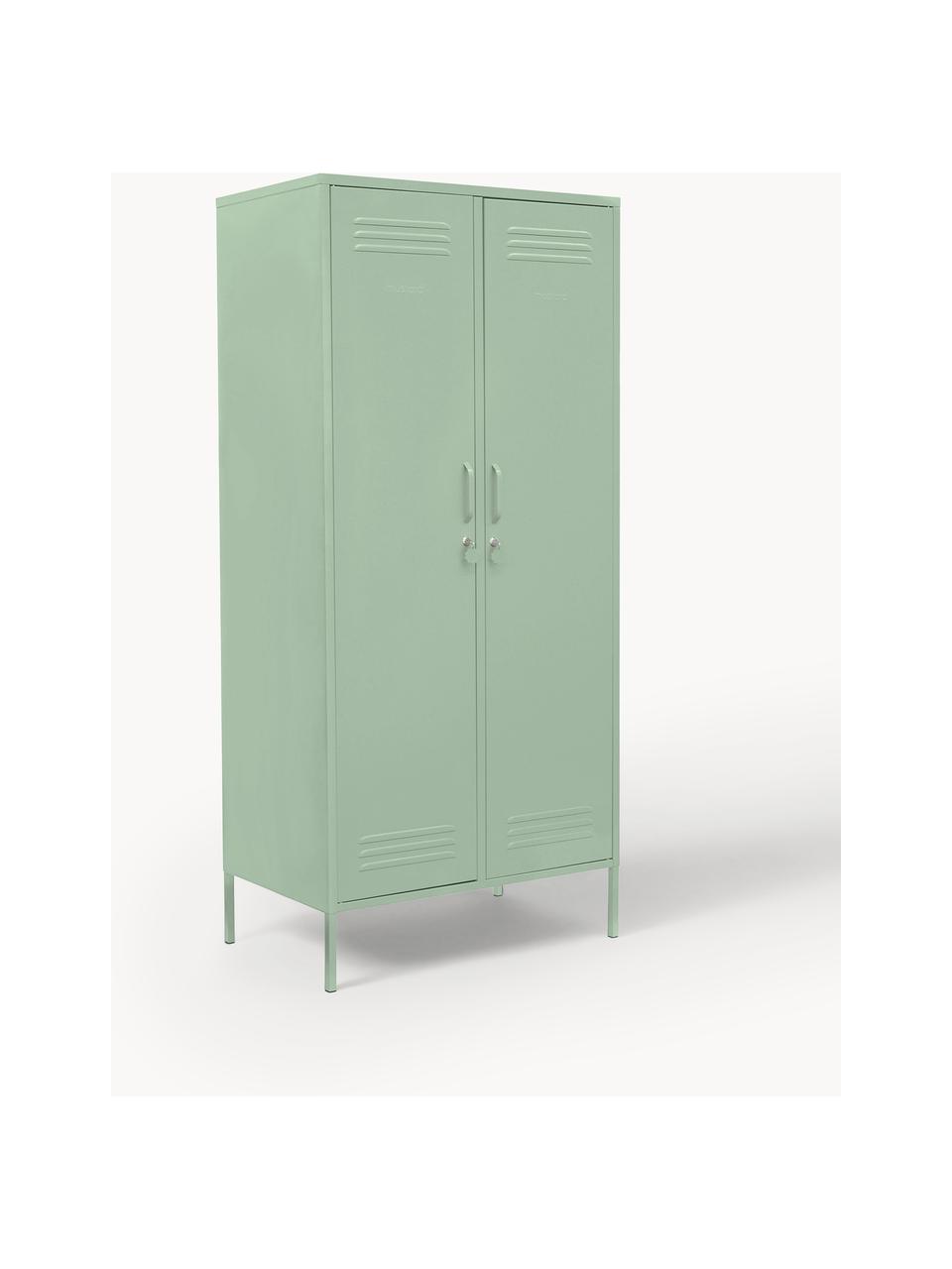 Kleiner Kleiderschrank The Twinny, Stahl, pulverbeschichtet, Salbeigrün, B 85 x H 183 cm