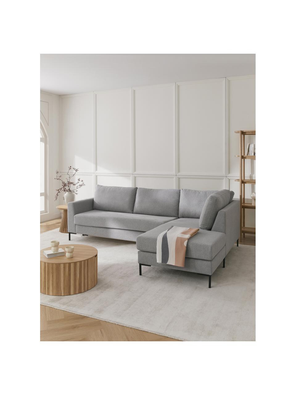 Divano letto 3 posti con materasso Luna, Rivestimento: 100% poliestere Il rivest, Struttura: legno massiccio di faggio, Piedini: metallo zincato Questo pr, Tessuto grigio chiaro, Larg. 270 x Prof. 184 cm, chaise-longue a destra