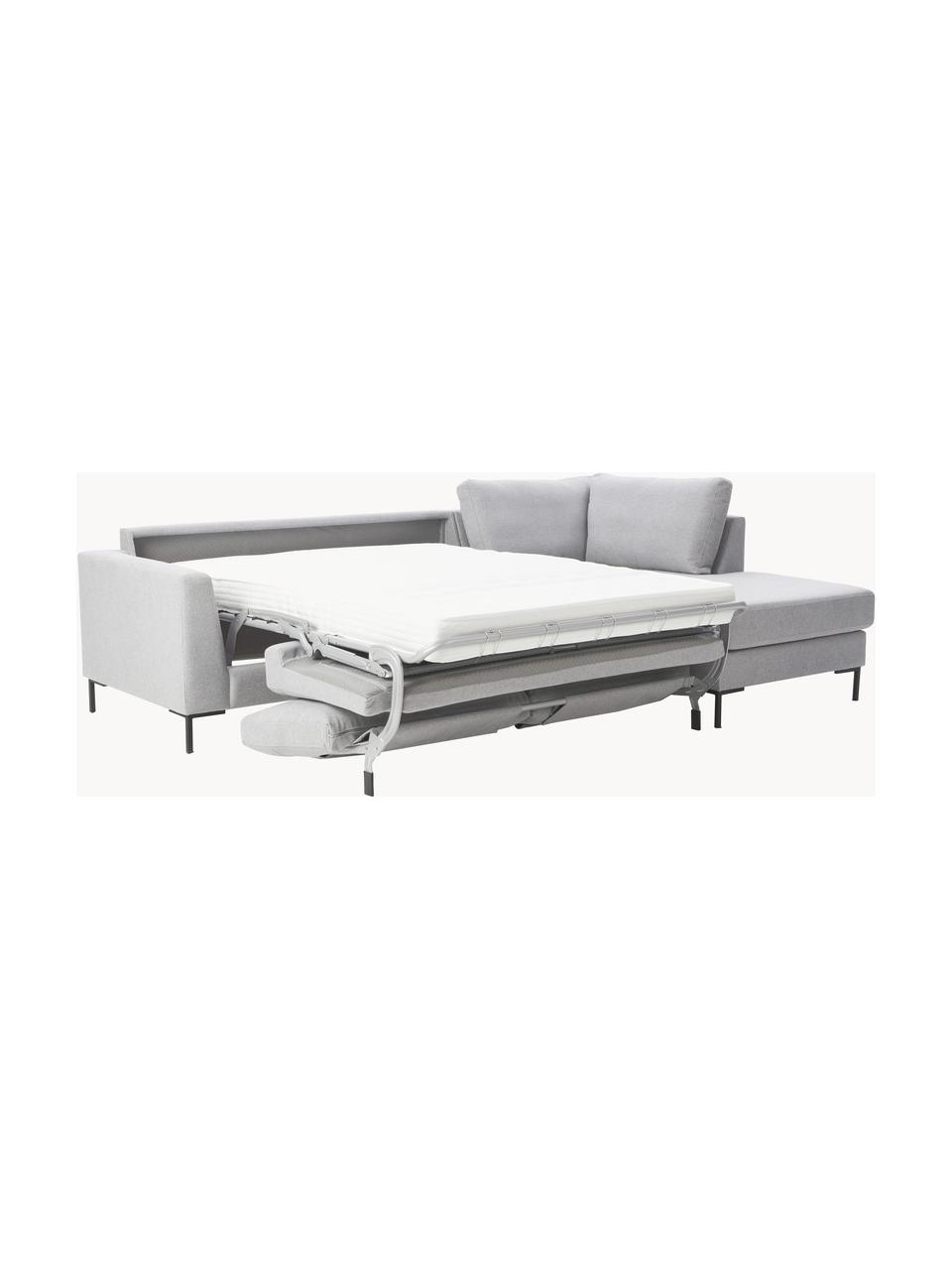 Canapé d'angle convertible 3 places avec matelas Luna, Tissu gris clair, larg. 270 x prof. 184 cm, méridienne à droite