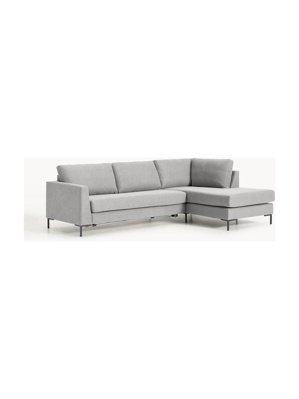 Schlafsofa Luna (3-Sitzer) mit Matratze, Bezug: 100 % Polyester Der strap, Gestell: Massives Buchenholz, Schi, Füße: Metall, galvanisiert Dies, Webstoff Grau, B 270 x T 184 cm, Eckteil rechts