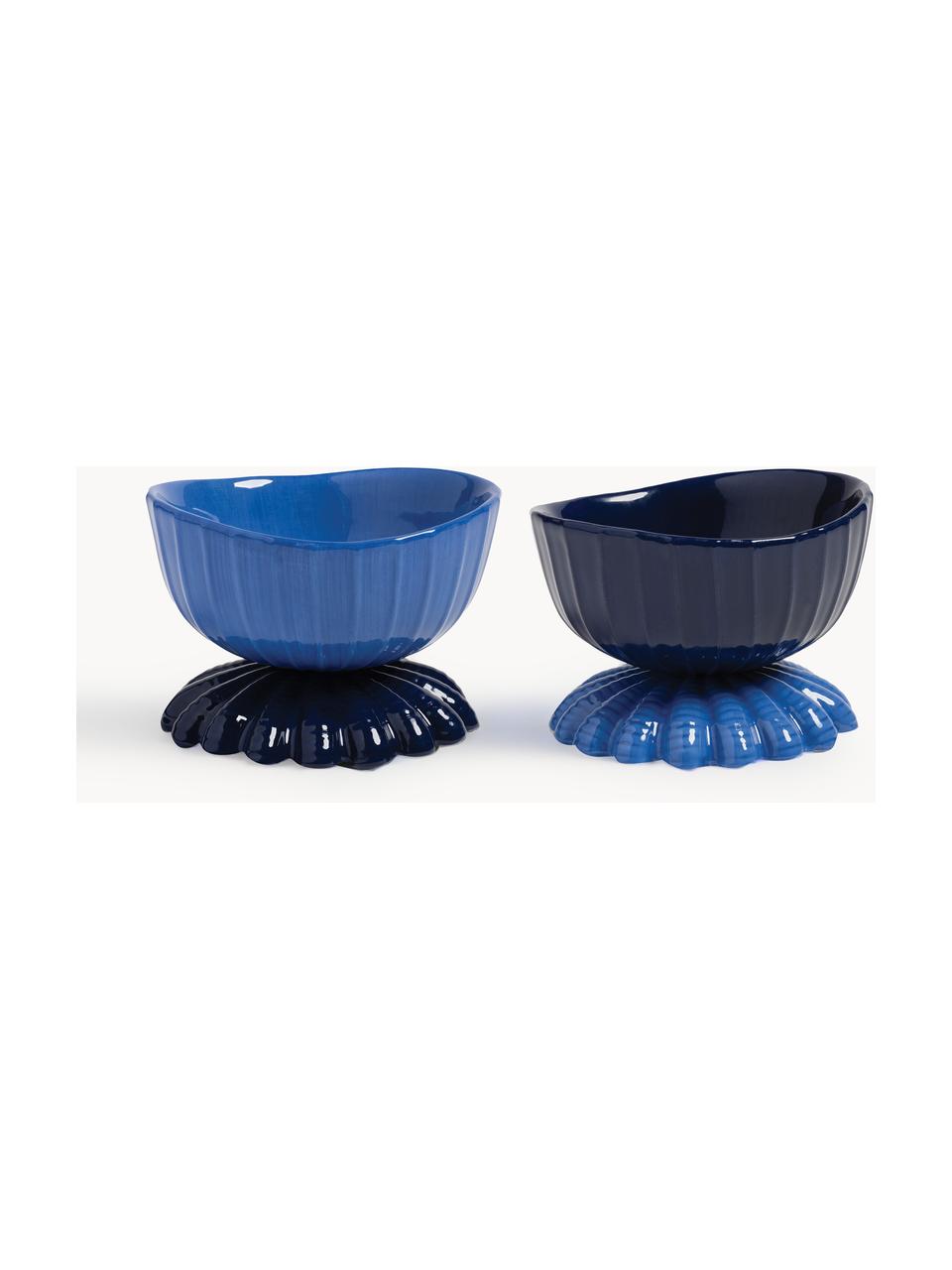 Set de cuencos de dolomita Clam, 2 uds., Dolomita esmaltada, Tonos azules, Ø 11 x Al 8 cm