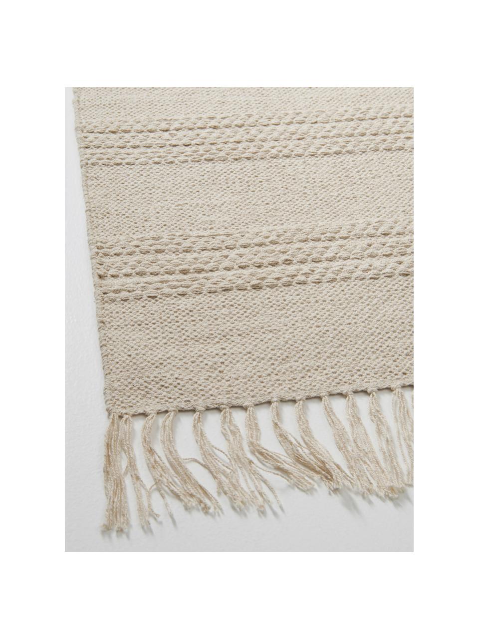 Tapis coton blanc à texture à rayures ton sur ton Tanya, Blanc naturel