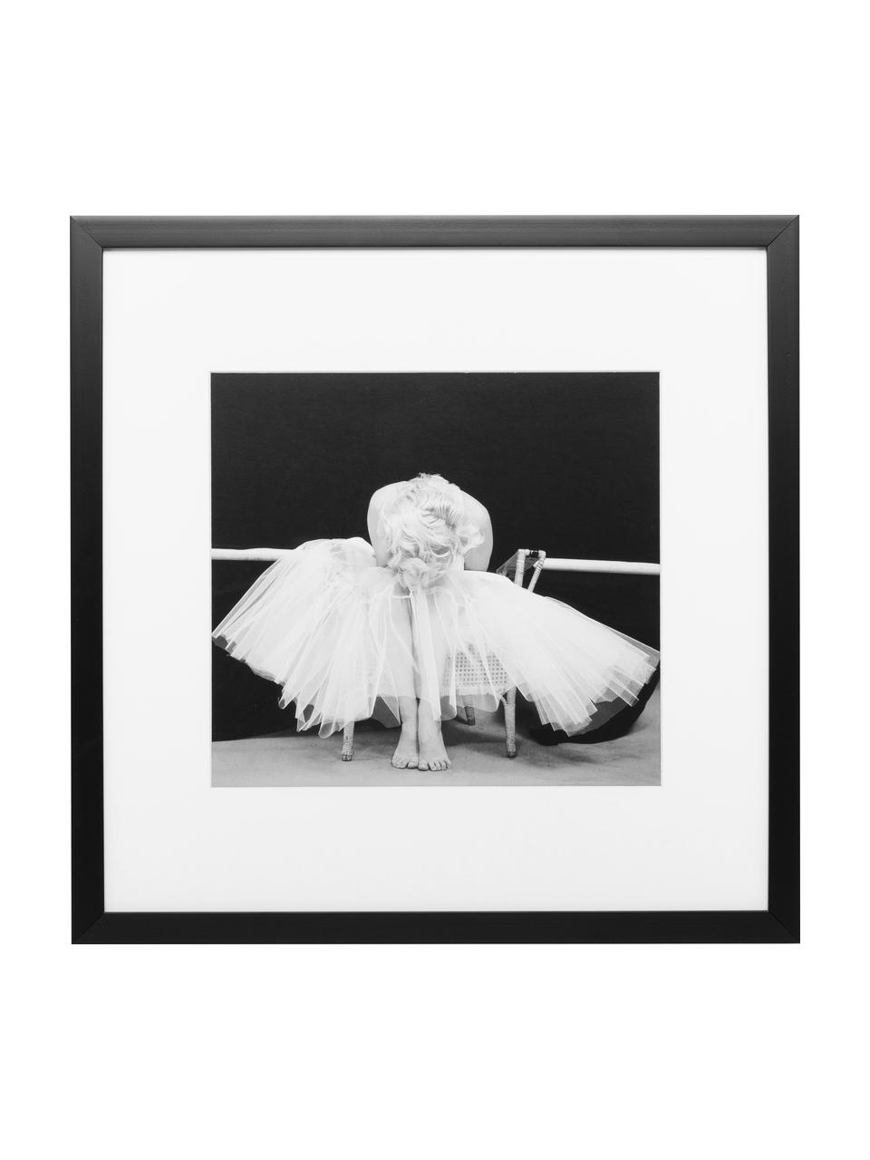 Gerahmter Digitaldruck Ballerina, Bild: Digitaldruck, Rahmen: Kunststoff, Front: Glas, Bild: Schwarz, Weiss Rahmen: Schwarz, B 40 x H 40 cm