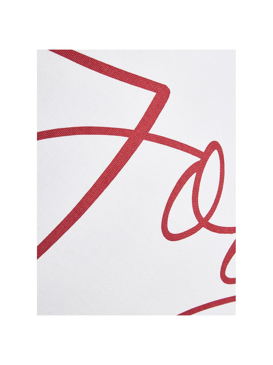 Kissenhülle Joy mit Schriftzug in Weiß-Rot, Baumwolle, Weiß, Rot, 40 x 40 cm