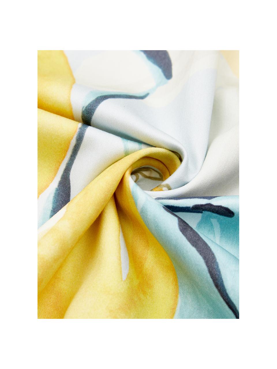 Parure de lit satin de coton réversible Garda, Bleu,jaune,blanc, larg. 135 x long. 200 cm + 1 taie d'oreiller 80 x 80 cm