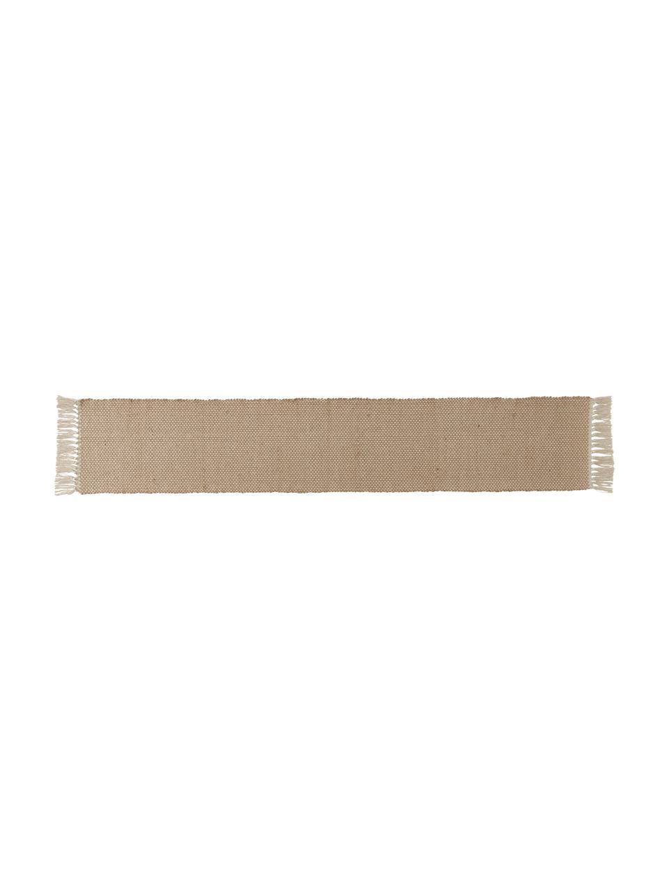 Tafelloper Mala met franjes, 55% katoen, 45% jute, gevlochten, Beige, lichtbruin, B 35 x L 200 cm