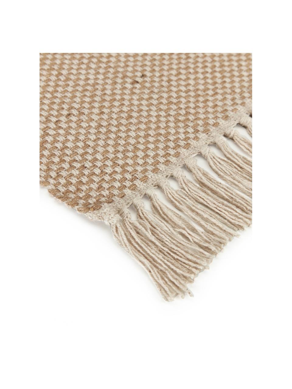 Tafelloper Mala met franjes, 55% katoen, 45% jute, gevlochten, Beige, lichtbruin, B 35 x L 200 cm