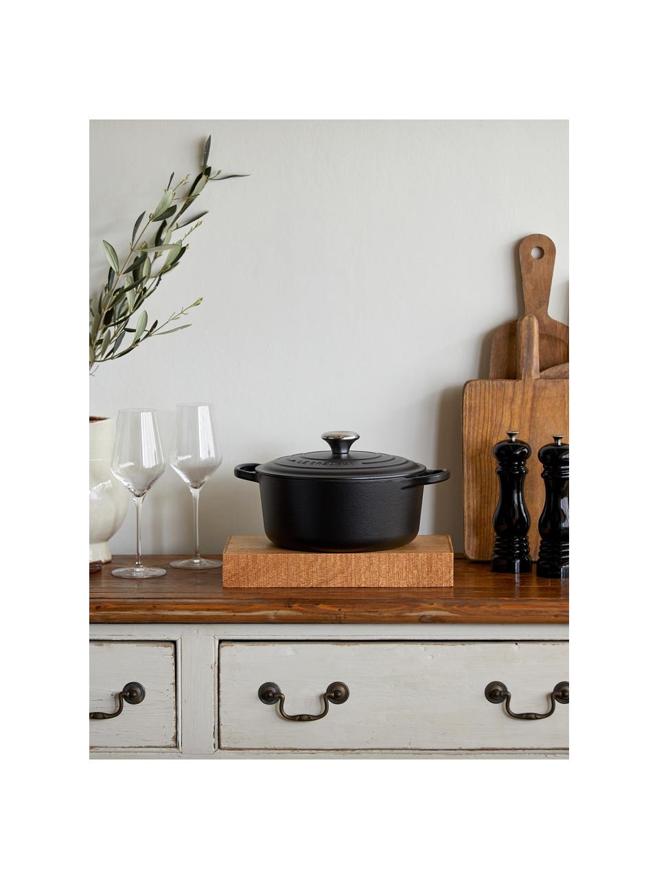 Ronde braadpan Signature Collection uit gietijzer, Geëmailleerd ijzer, Zwart, Ø 20 x H 12 cm