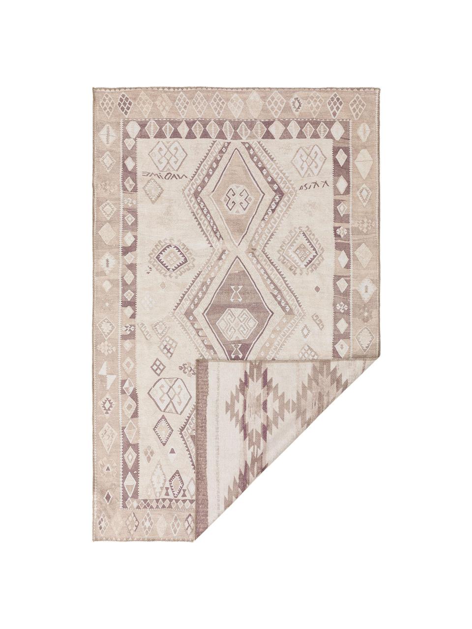 Dubbelzijdig vloerkleed Kelim Ana Aztec met ethnopatroon, 80% polyester 20% katoen, Beige, taupe, B 75 x L 150 cm (maat XS)