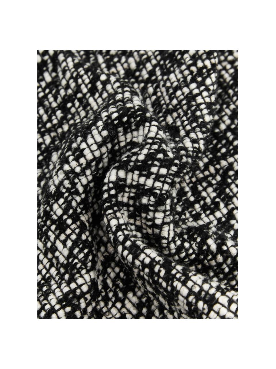 Poszewka na poduszkę Bouclé  z frędzlami Bounce, Czarny, biały, S 45 x D 45 cm