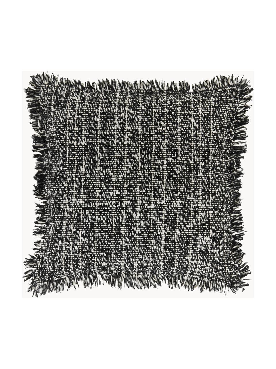 Povlak na polštář bouclé s třásněmi Bounce, Černá, bílá, Š 45 cm, D 45 cm