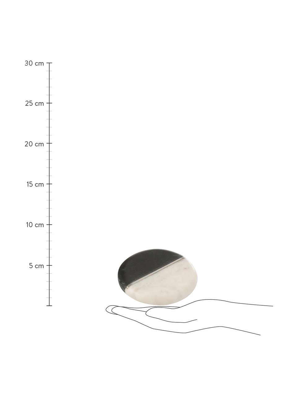 Zweifarbige Marmor-Untersetzer Mandi, 6 Stück, Marmor, Schwarz & Weiß marmoriert, Silberfarben, Ø 10 cm