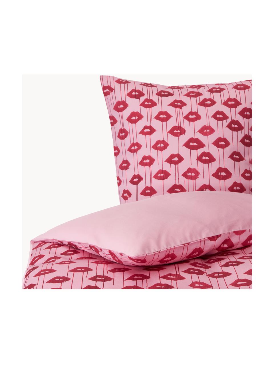 Funda nórdica de satén de diseño Kacy, Rosa y rojo estampado, Cama 90 cm (155 x 220 cm)