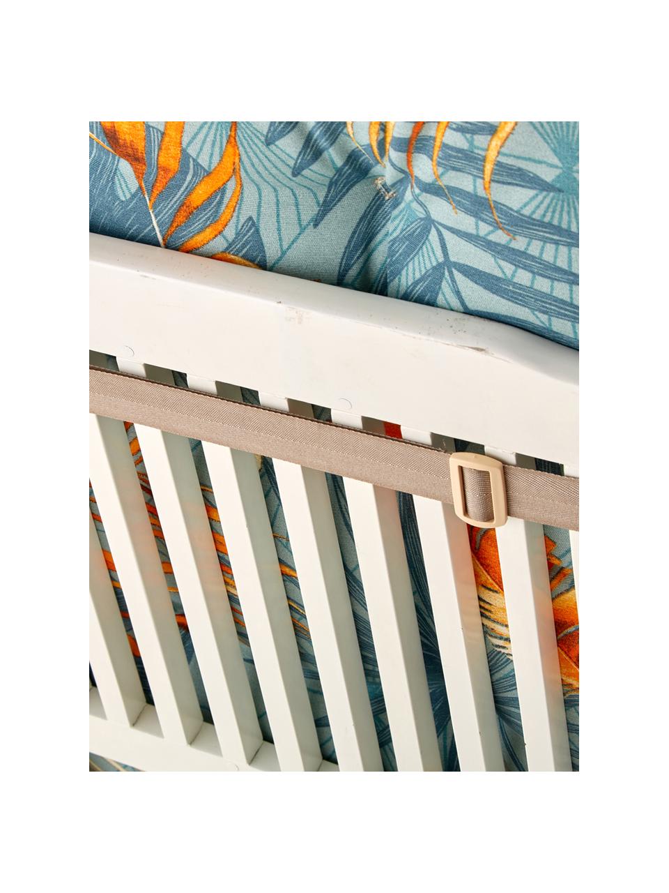 Hochlehner-Stuhlauflage Dotan mit tropischem Print, Bezug: 50% Baumwolle, 45% Polyes, Hellblau, Blau, Orange, 50 x 123 cm