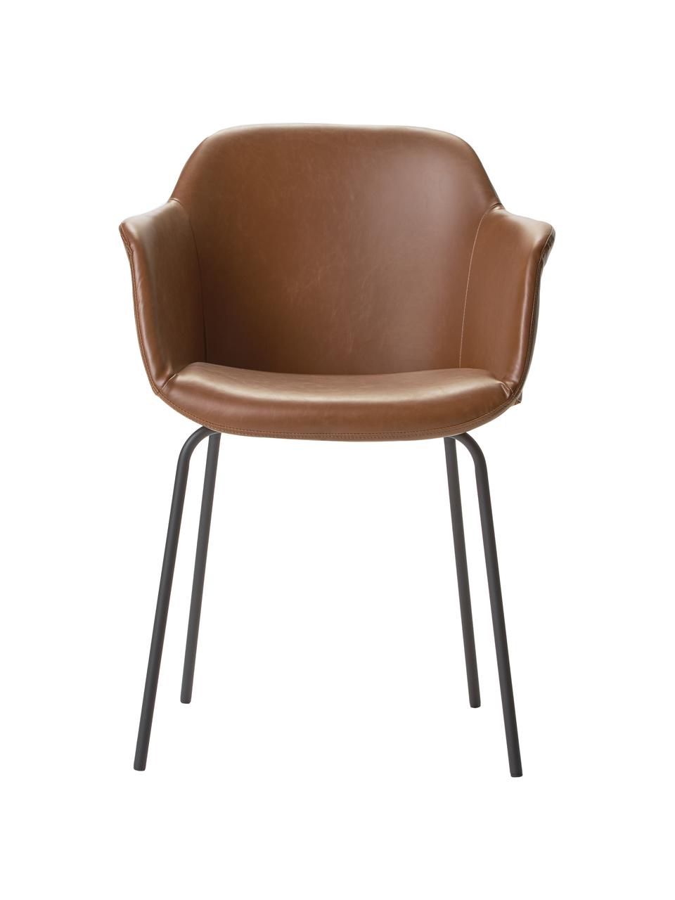 Silla con reposabrazos pequeña de cuero sintético Fiji, Tapizado: cuero sintético (poliuret, Patas: metal con pintura en polv, Cuero sintético marrón, An 58 x F 56 cm