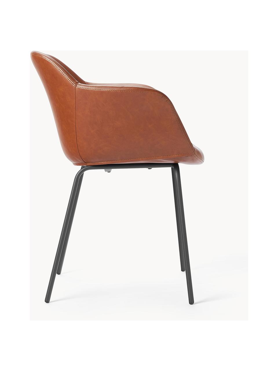 Židle s područkami z imitace kůže s úzkým skořepinovým sedákem Fiji, Nugátová, černá, Š 58 cm, H 56 cm