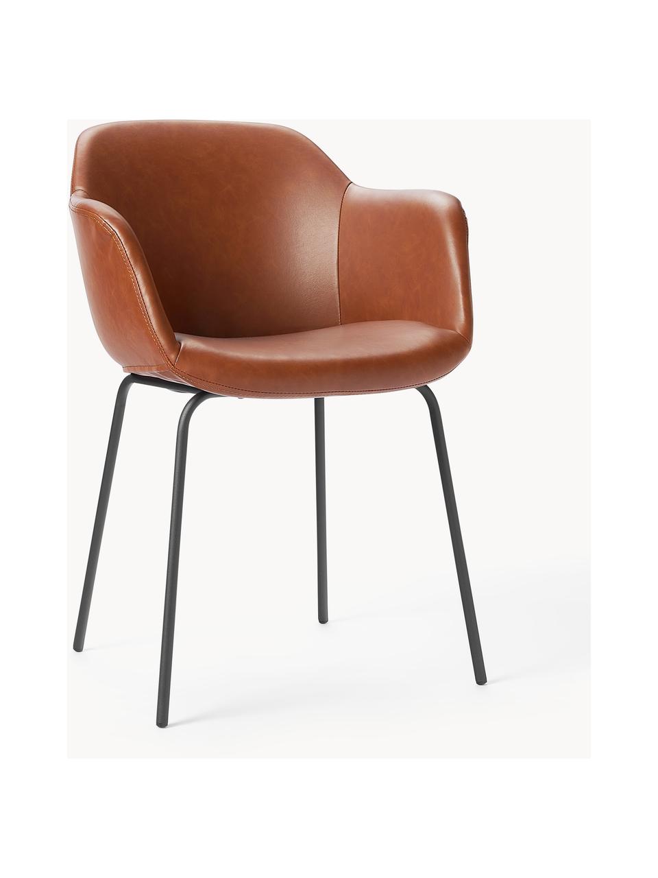 Kleine kunstleren fauteuil Fiji met smalle zitvlak, Bekleding: kunstleer (polyurethaan) , Poten: gepoedercoat metaal, Kunstleer nougat, B 58 x H 56 cm