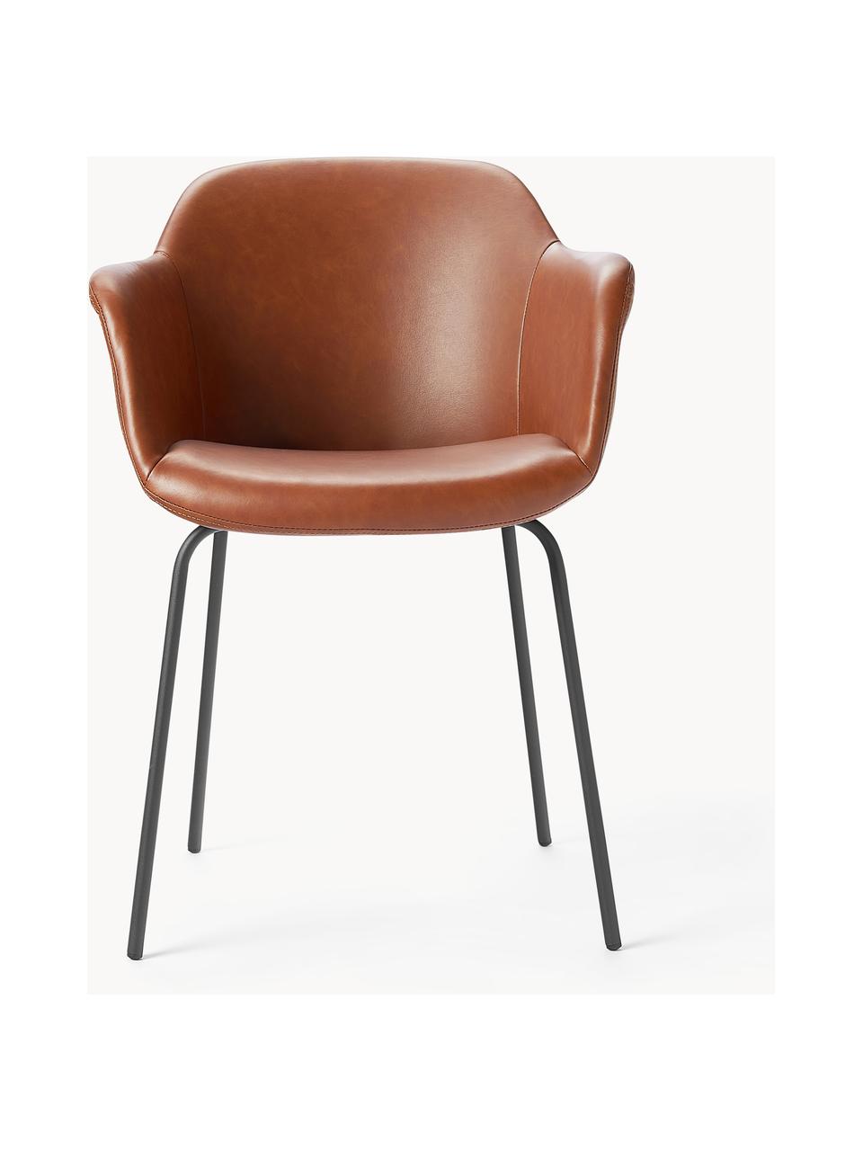 Kleine kunstleren fauteuil Fiji met smalle zitvlak, Bekleding: kunstleer (polyurethaan) , Poten: gepoedercoat metaal, Kunstleer nougat, B 58 x H 56 cm