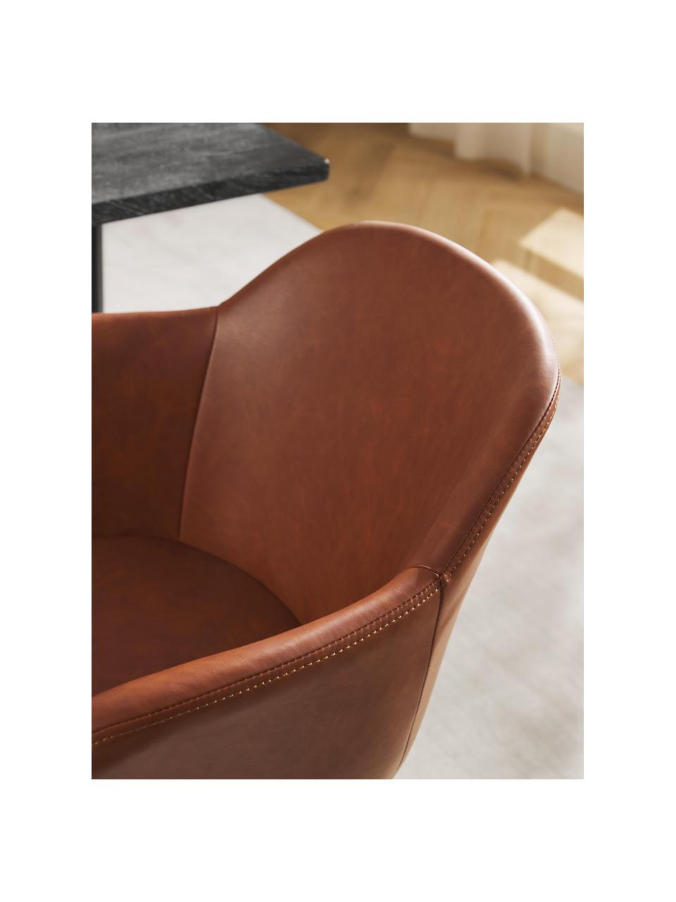 Kleine kunstleren fauteuil Fiji met smalle zitvlak, Bekleding: kunstleer (polyurethaan) , Poten: gepoedercoat metaal, Kunstleer nougat, B 58 x H 56 cm