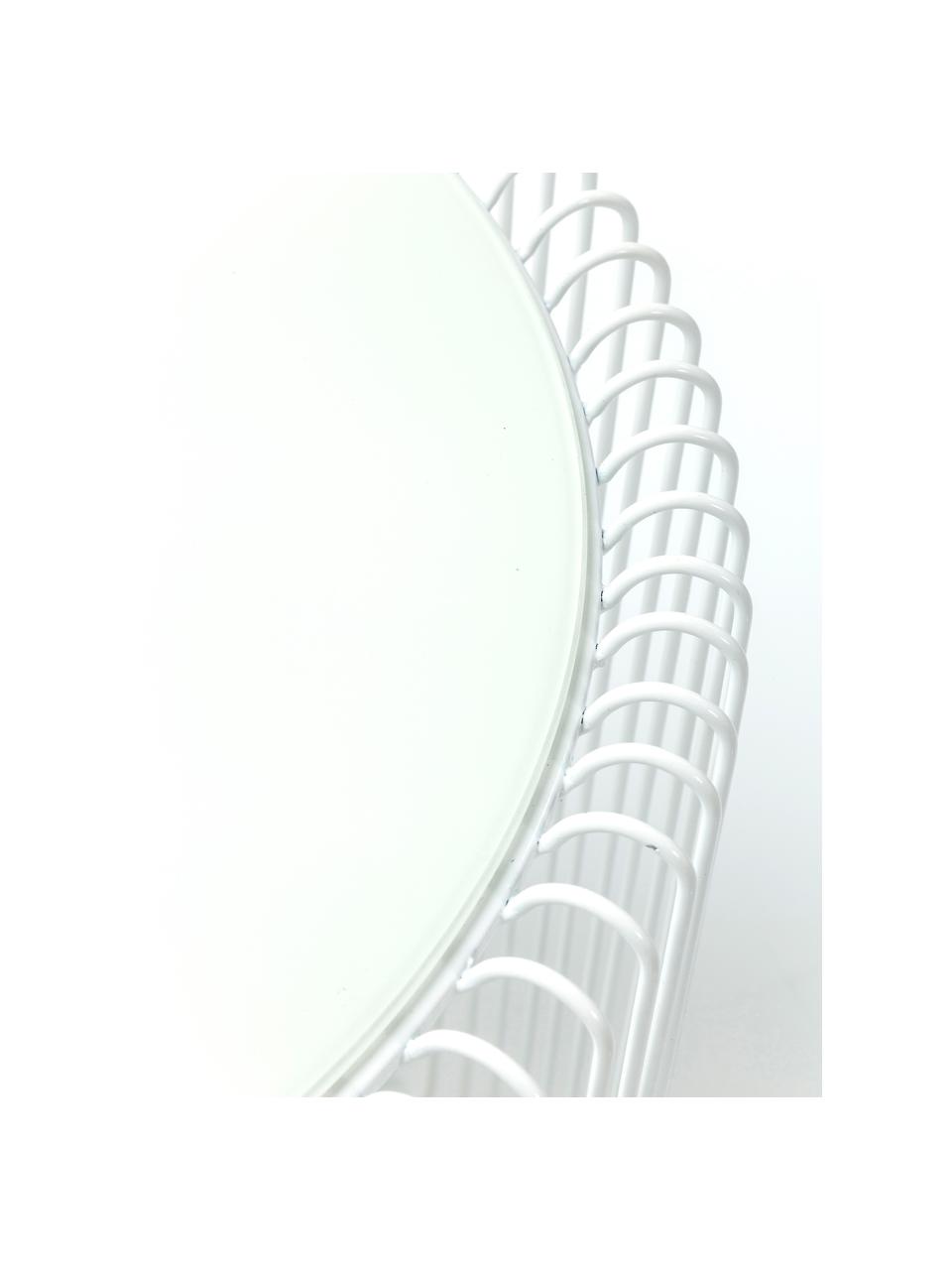 Metalen bijzettafel Wire met glazen tafelblad, 2-delig, Frame: gepoedercoat metaal, Tafelblad: veiligheidsglas, in folie, Wit, Set met verschillende formaten