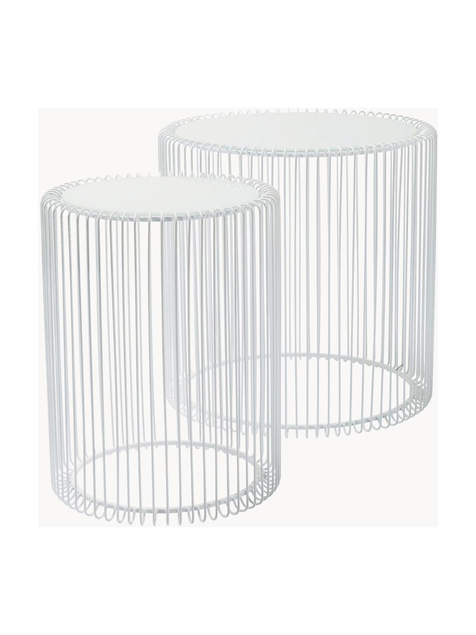 Set 2 tavolini da salotto con piano in vetro Wire, Struttura: metallo verniciato a polv, Piano d'appoggio: vetro temperato, sventato, Bianco, Set in varie misure
