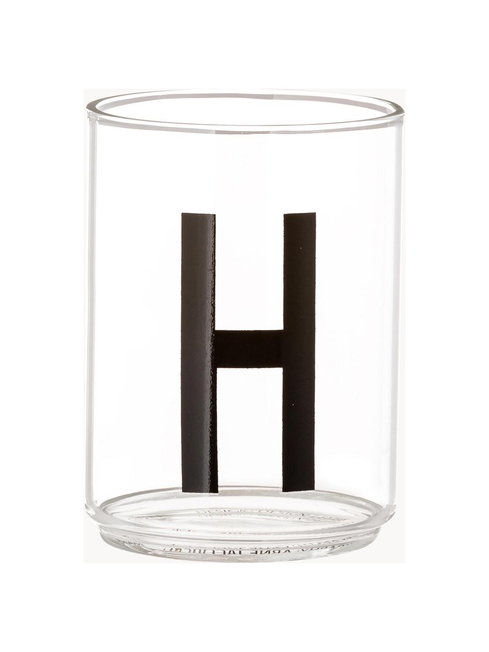 Design Wasserglas Personal mit Buchstaben (Varianten von A bis Z), Borosilikatglas, Transparent, Schwarz, Wasserglas A, 300 ml