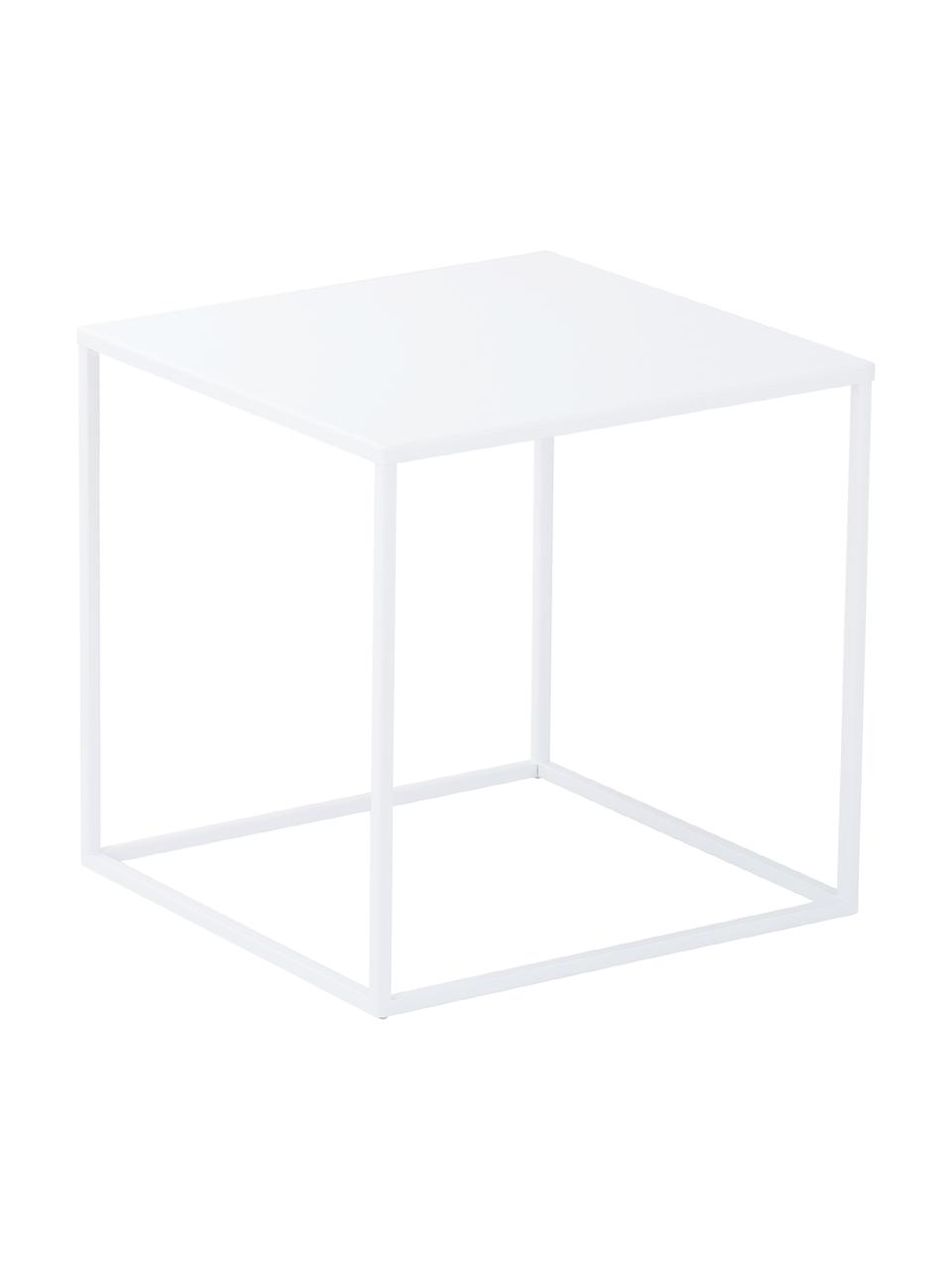 Tavolino in metallo bianco Stina, Metallo verniciato a polvere, Bianco opaco, Larg. 45 x Alt. 45 cm