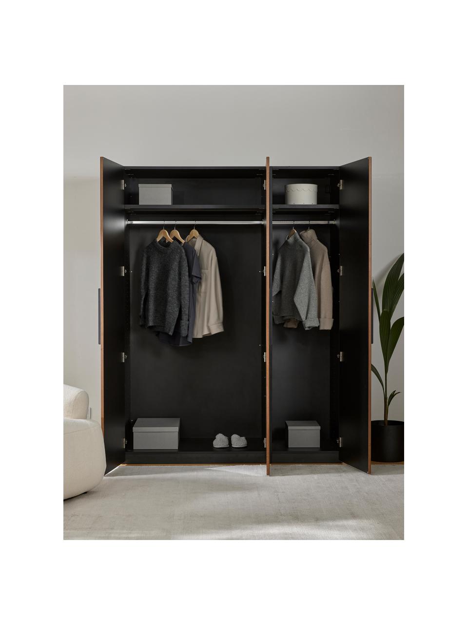 Modularer Drehtürenschrank Simone, 150 cm Breite, mehrere Varianten, Korpus: Spanplatte, melaminbeschi, Walnussholz-Optik, Schwarz, Basic Interior, B 150 x H 200 cm