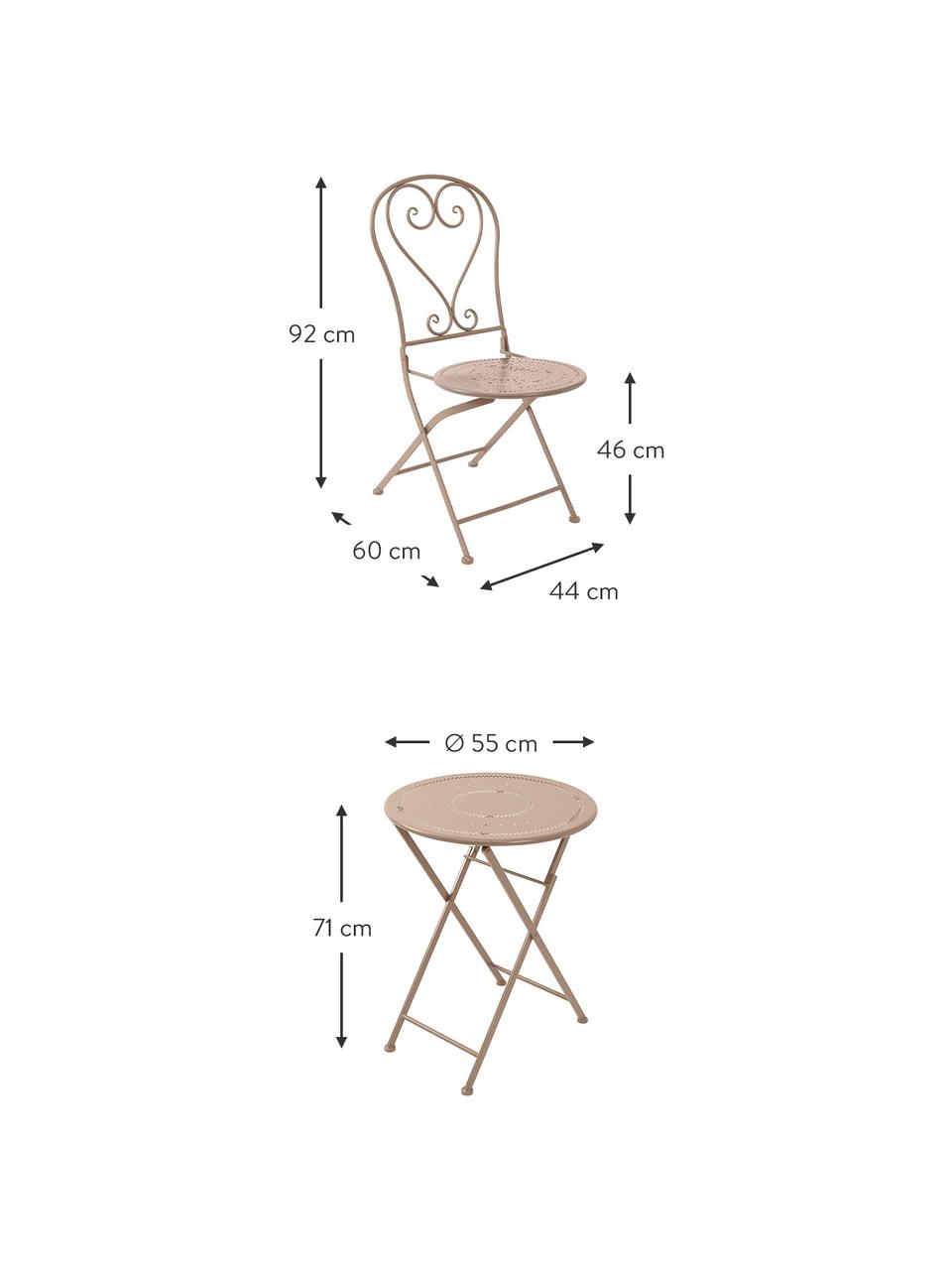 Inklapbare balkonset Bovery, 3-delig, Gecoat metaal, Beige, Set met verschillende formaten