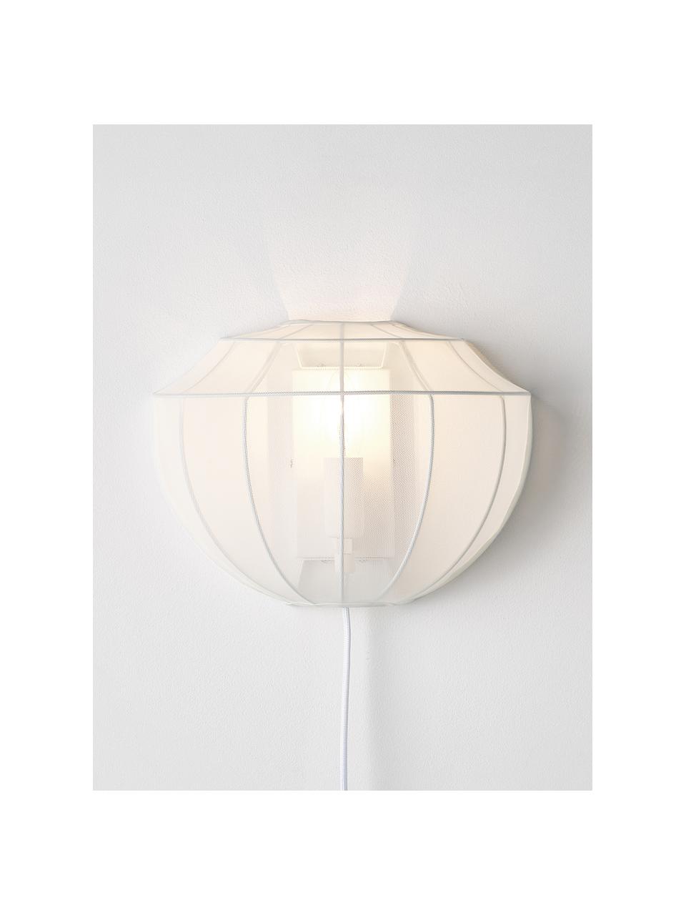 Wandlamp Beau van netstof, Lampenkap: textiel, Baldakijn: gepoedercoat metaal, Wit, B 30 x H 22 cm