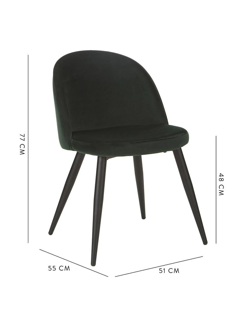 Moderne fluwelen stoelen Amy, 2 stuks, Bekleding: fluweel (polyester), Poten: gepoedercoat metaal, Fluweel donkergroen, B 51 x D 55 cm