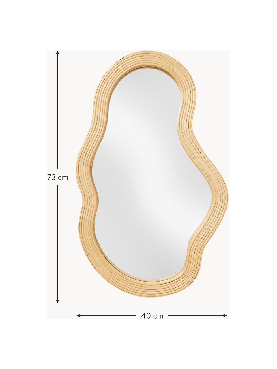 Ručně vyrobené nástěnné zrcadlo z ratanu v organickém tvaru Pond, Světle béžová, Š 40 cm, V 73 cm