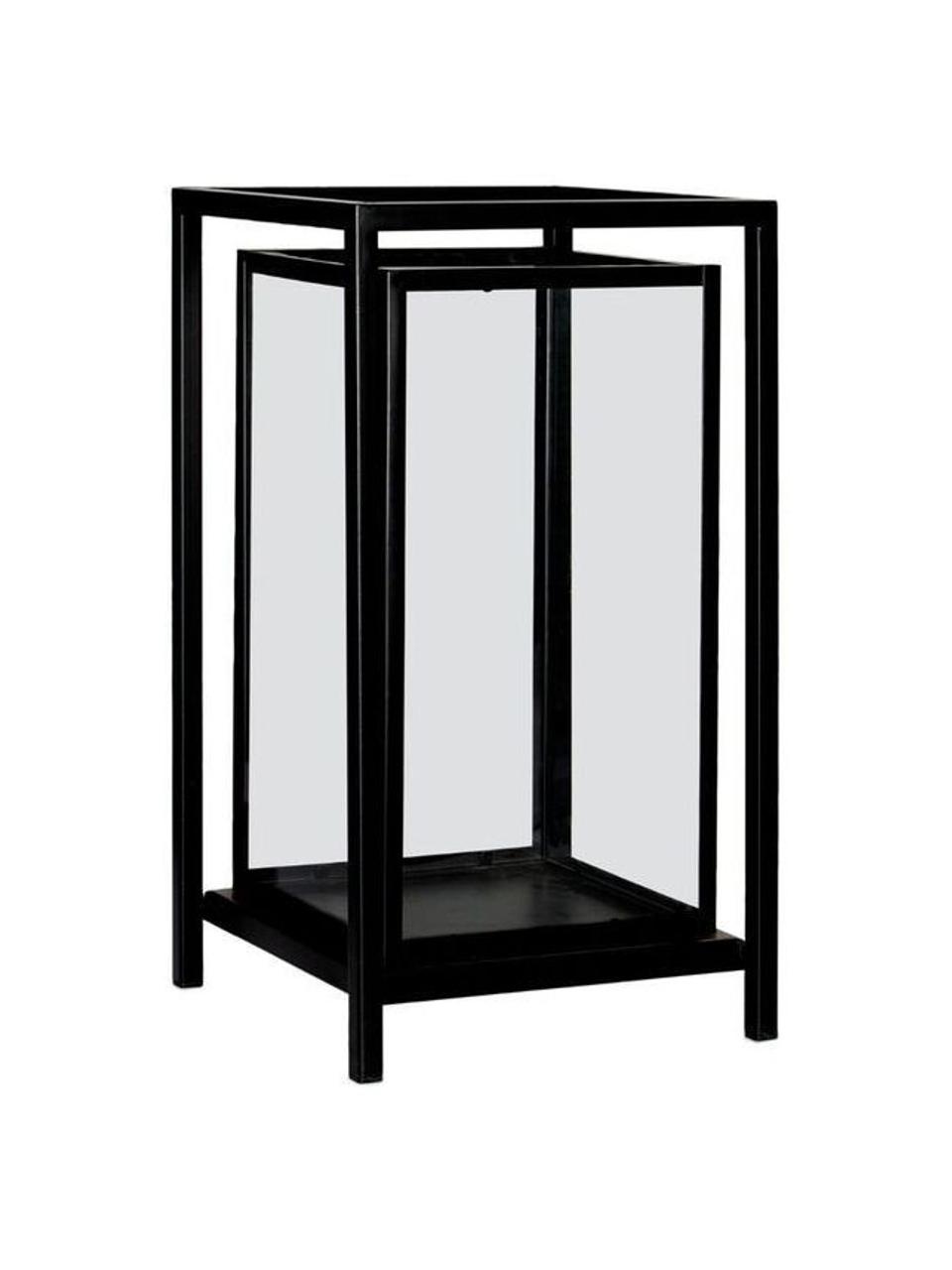 Lucerna s kovovým rámem Portia, Transparentní, černá, Š 23 cm, V 41 cm