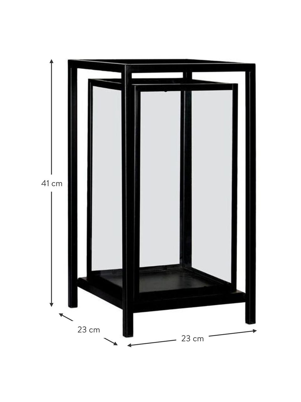 Lantaarn Portia met metalen frame, Frame: gecoat metaal, Transparant, zwart, B 23 x H 41 cm