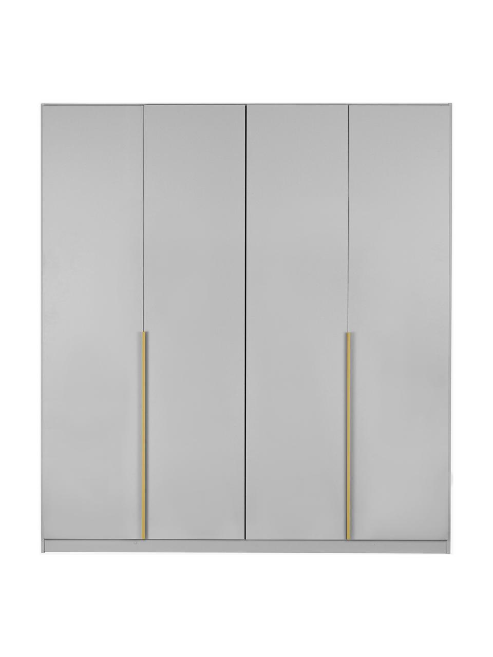 Drehtürenschrank Mia, 4-türig, Holzwerkstoff aus heimischen Hölzern aus nachhaltiger Forstwirtschaft, beschichtet, Grau, Goldfarben, B 181 x H 210 cm