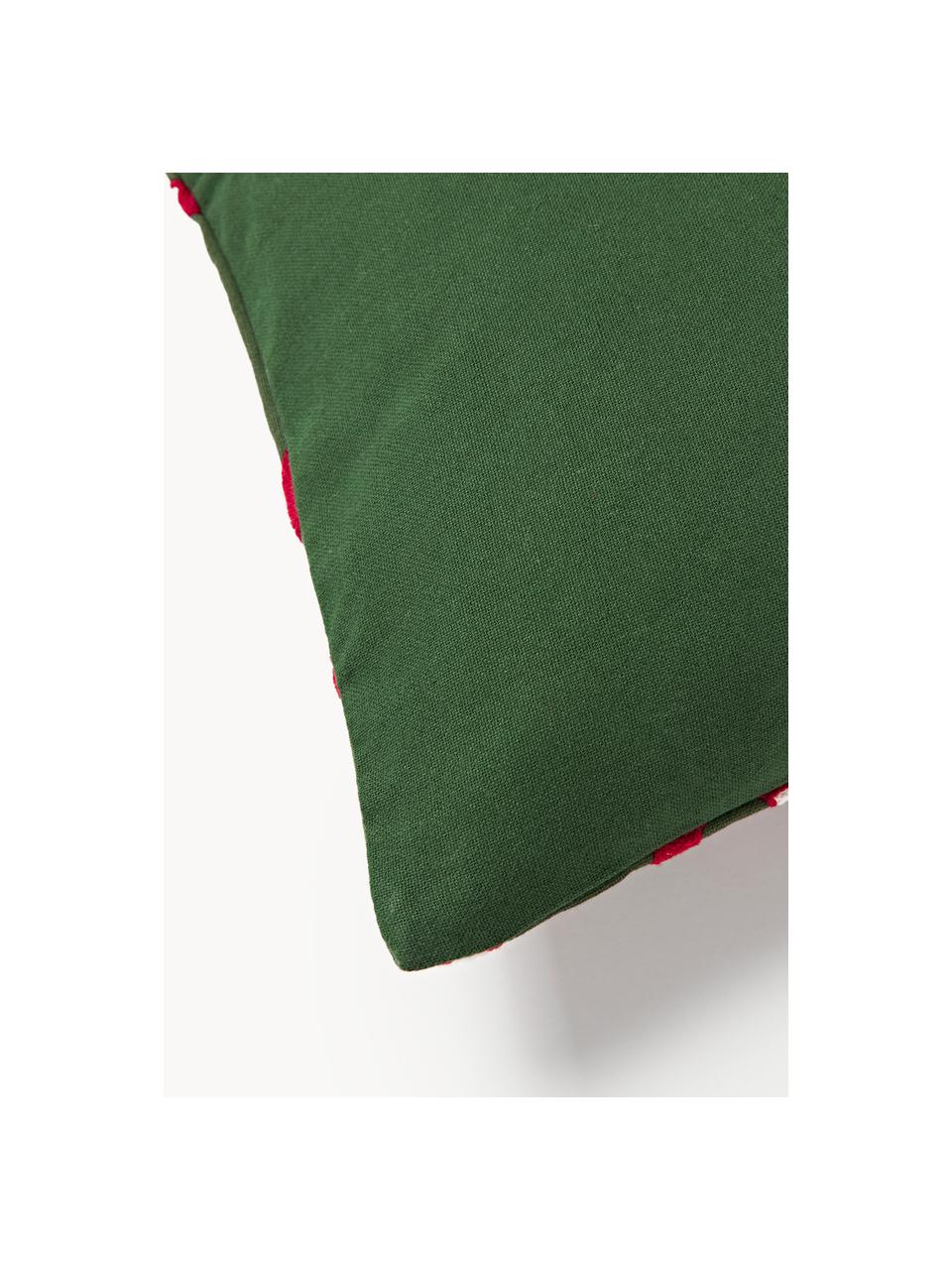 Housse de coussin avec slogan brodé Whatever, Rouge, vert foncé, larg. 30 x long. 50 cm