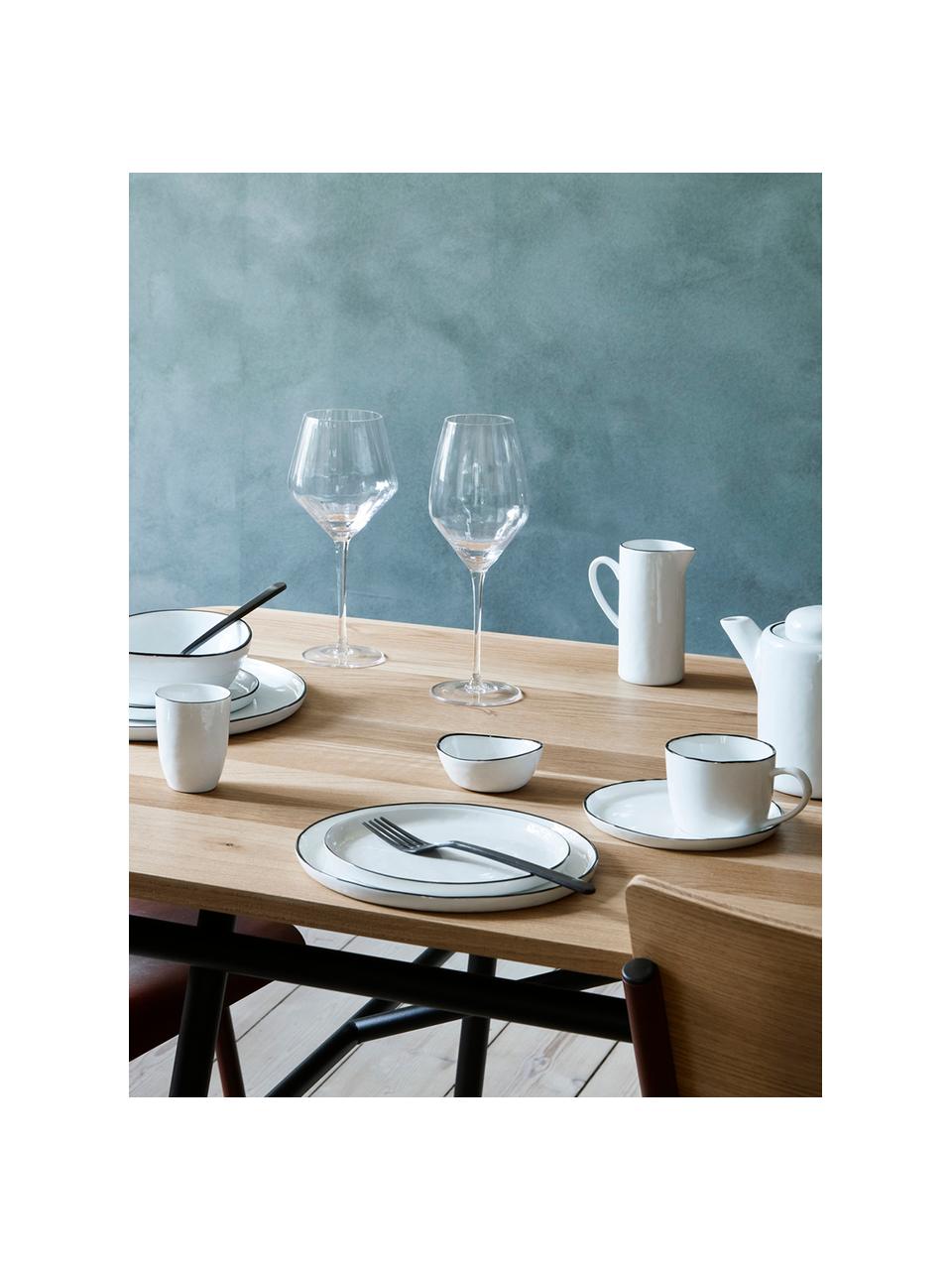 Handgemachtes Frühstücks-Set Salt aus Porzellan, 4 Personen (16er-Set), Porzellan, Gebrochenes Weiß mit schwarzem Rand, 4 Personen (16er-Set)