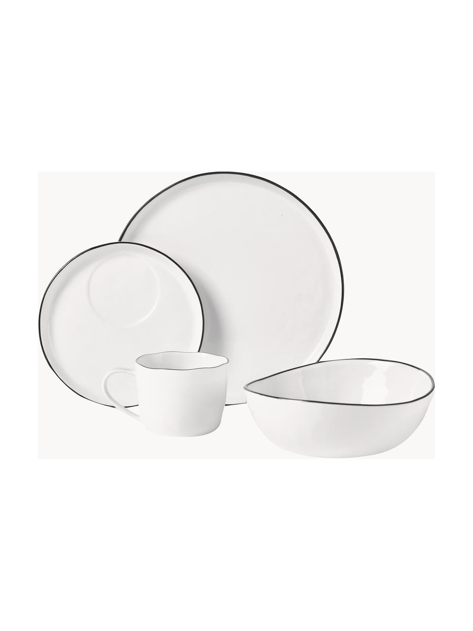 Ručne vyrobená raňajková súprava z porcelánu Salt, 4 osoby (16 dielov), Porcelán, Biela, 4 osoby (16 dielov)