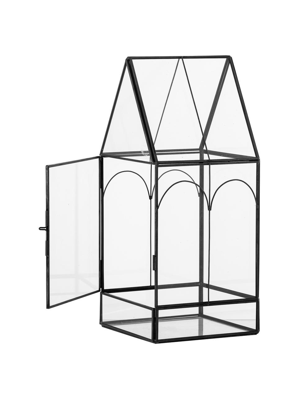 Vianočný lampáš zo skla Ianto, Priehľadná, čierna, Š 25 x V 26 cm