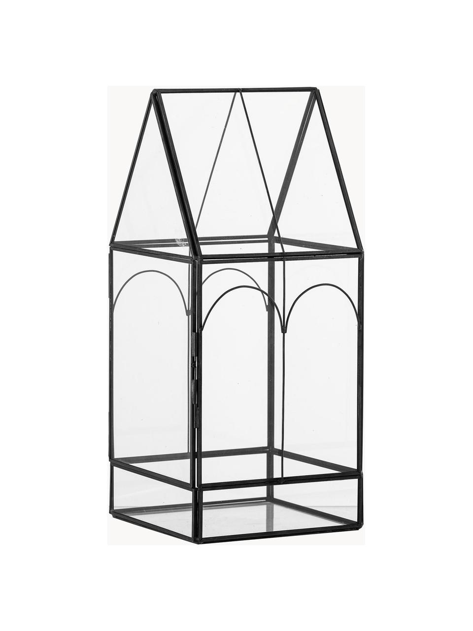 Vianočný lampáš zo skla Ianto, Priehľadná, čierna, Š 25 x V 26 cm