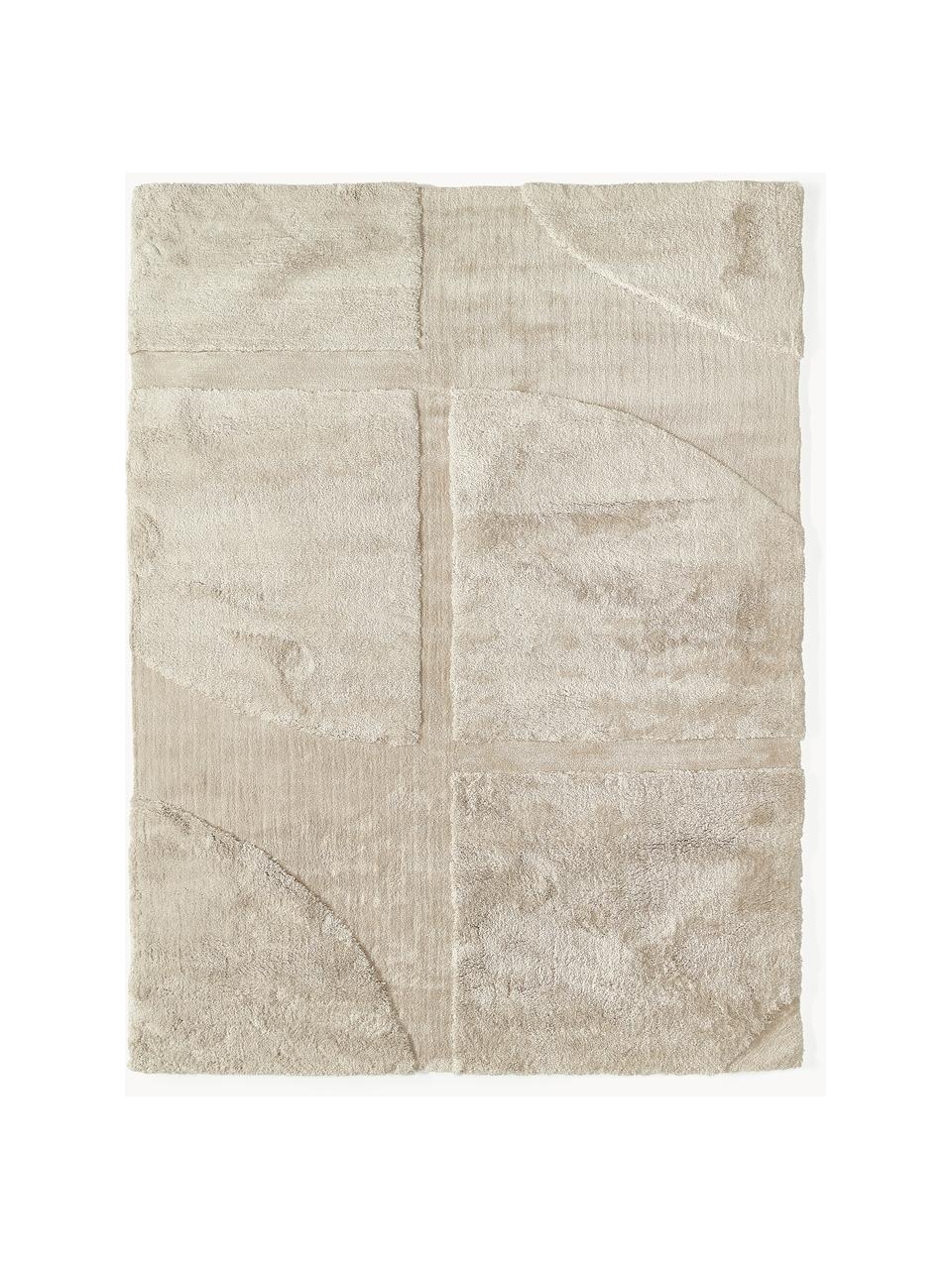 Flauschiger Hochflor-Teppich Jade mit erhabener Hoch-Tief-Struktur, Flor: 100 % Polyester, GRS-zert, Beige, B 80 x L 150 cm (Grösse XS)