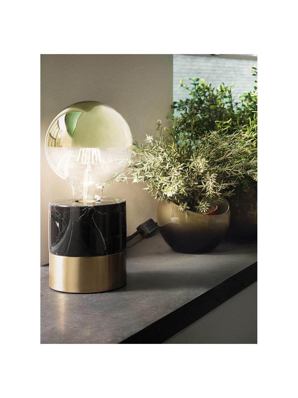 Marmeren tafellamp Vala, Zwart, messingkleurig, Ø 11 x H 12 cm