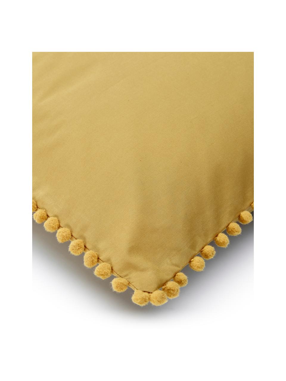 Povlak na polštář z bavlněného perkálu s bambulemi Bommy, 2 ks, Hořčicově žlutá, Š 40 cm, D 80 cm