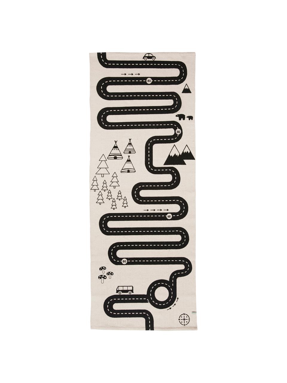 Teppich Adventure, Baumwolle, Gebrochenes Weiß, Schwarz, B 70 x L 180 cm