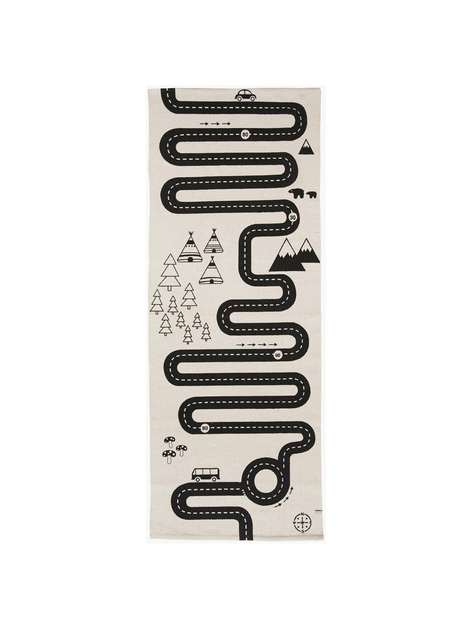 Tapis Adventure, Coton, Blanc cassé, noir, larg. 70 x long. 180 cm