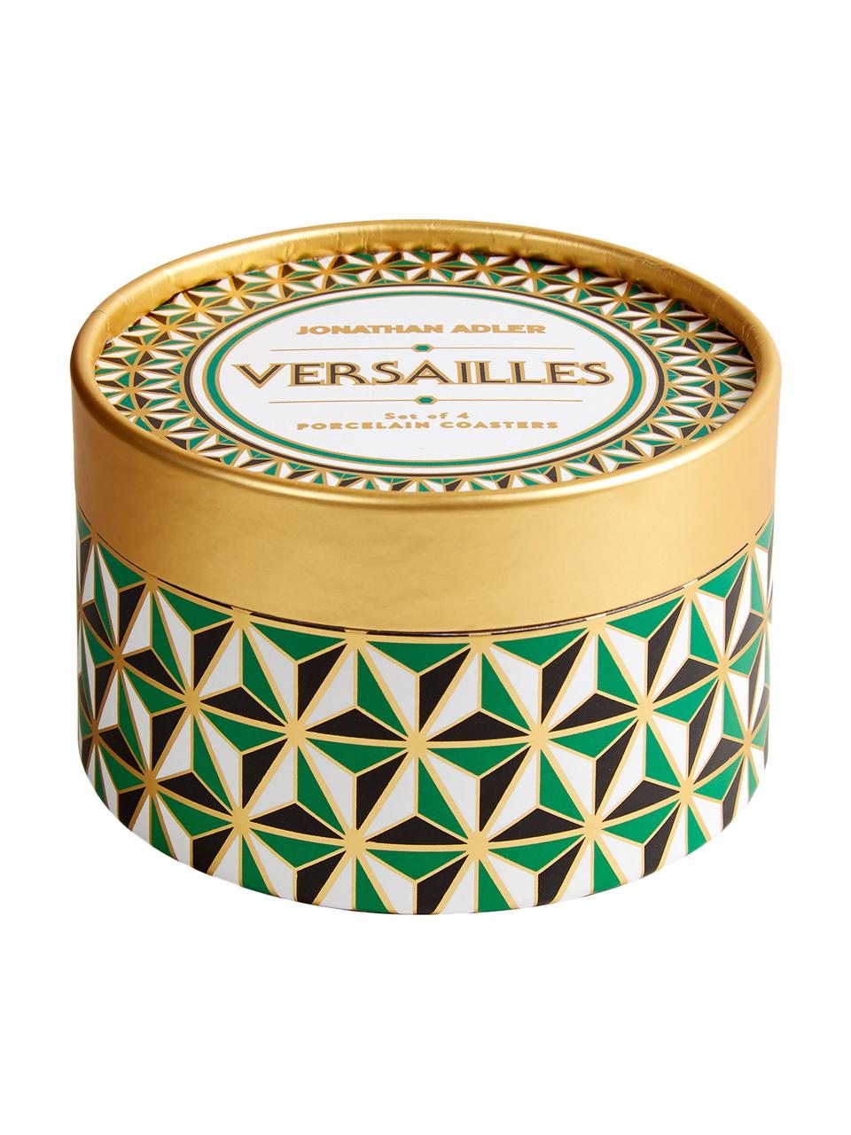 Posavasos de diseño Versaille, 4 uds., Porcelana, detalles dorados, Multicolor, Ø 10 x Al 1 cm